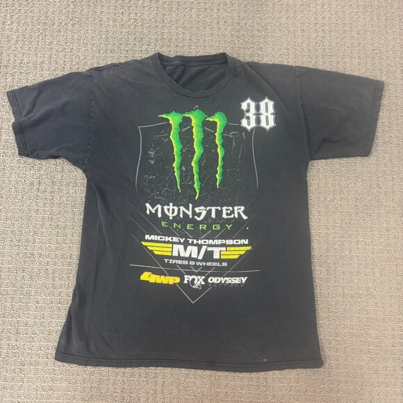 Vintage Y2K Monster Shirt Cotton Sun Faded Distressed Racing Motto Sports Tee - Picture 1 of 10